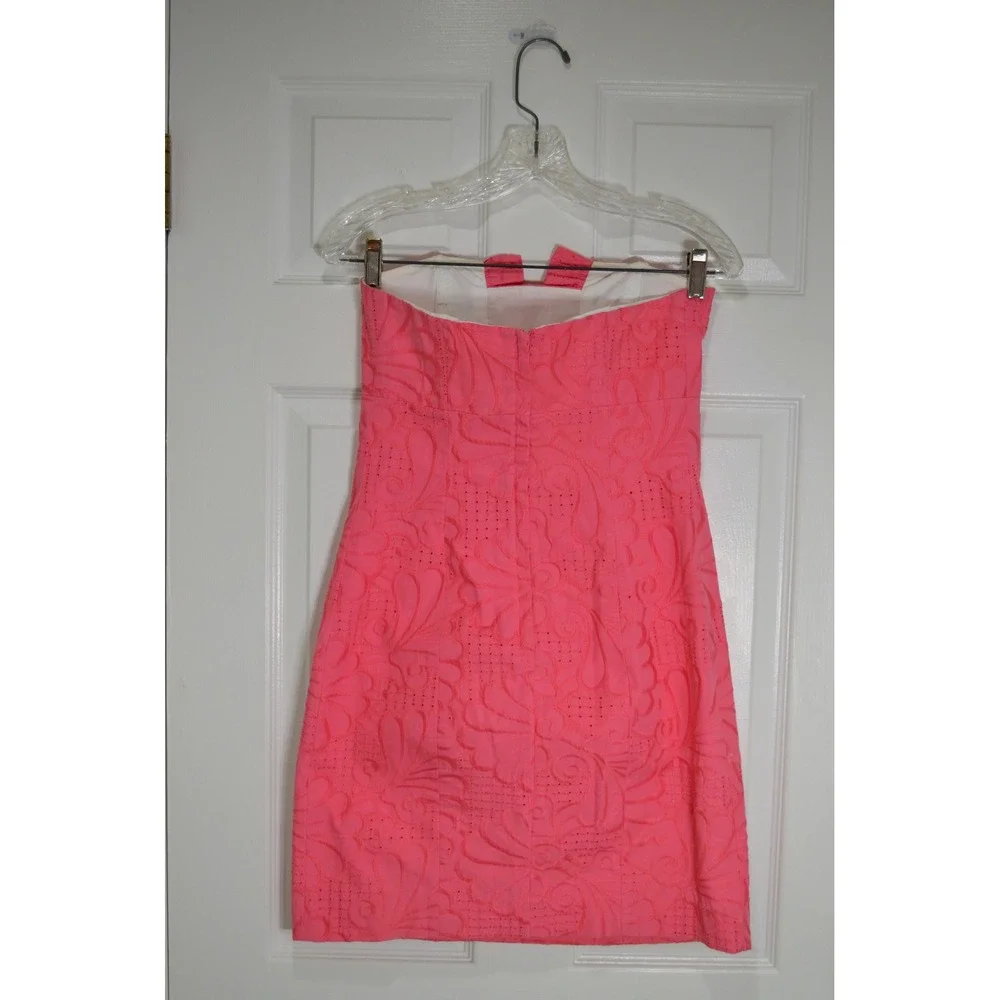 Lilly Pulitzer Pink Cotton Eyelet Strapless Mini Dress Coquette Preppy, Size 2 - Picture 4 of 9